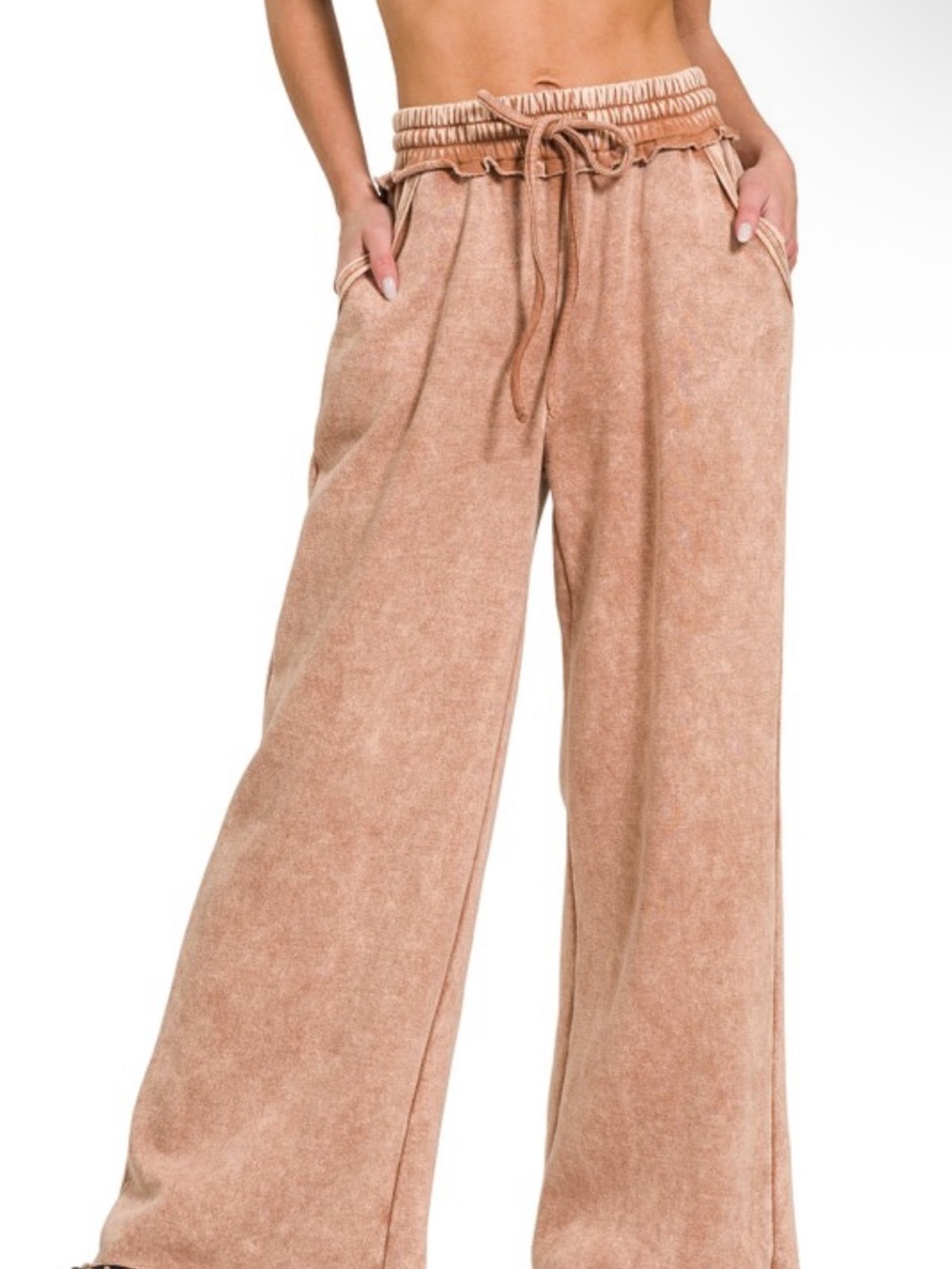 Zenana Super Soft Fleece Wide-Leg Lounge Pant and Bomber Jacket Set- Rust - Picture 4 of 5